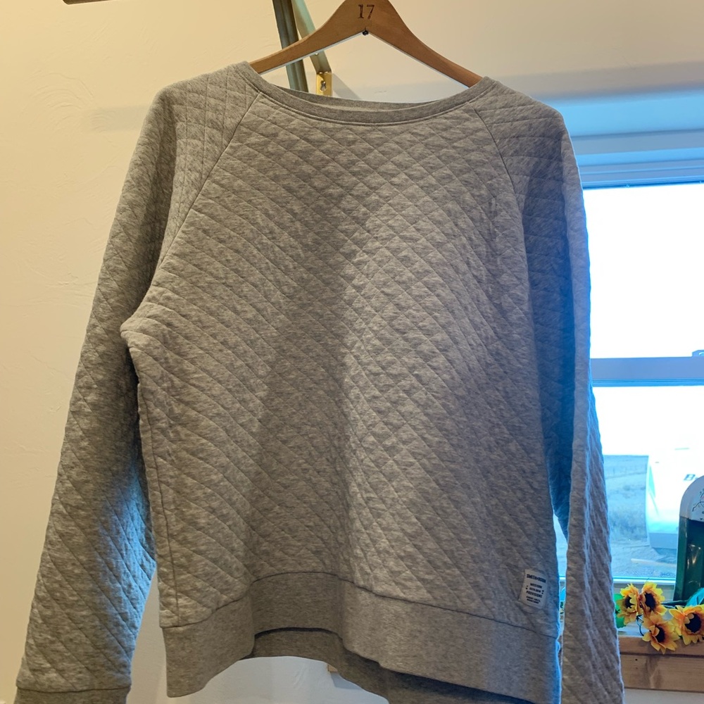 Heather Gray Quilted Crew Neck Sweater
